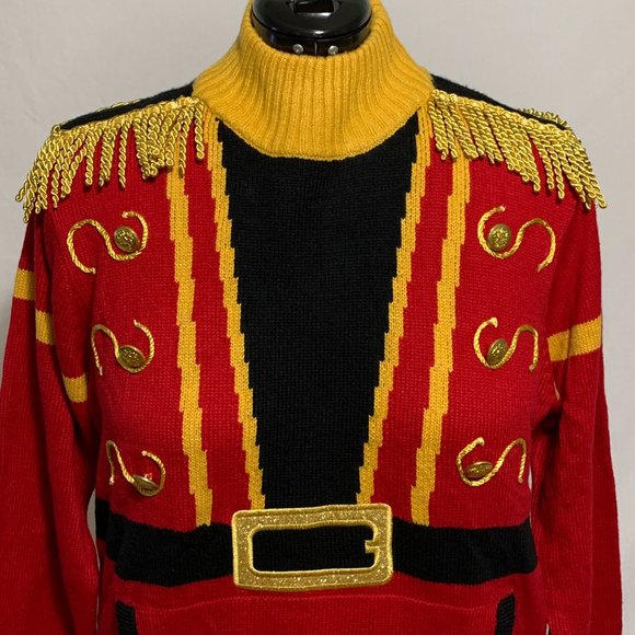 Ugly Christmas Sweater Nutcracker Solider Uniform Pocket Tassels Men Women S - Picture 3 of 4